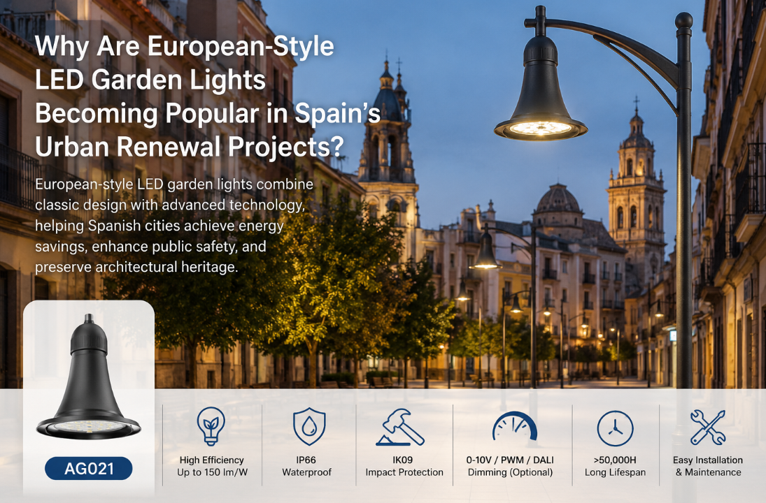 Derniers blogs de l'entreprise sur Pourquoi les lampes de jardin LED de style européen sont-elles devenues populaires dans les projets de rénovation urbaine en Espagne?